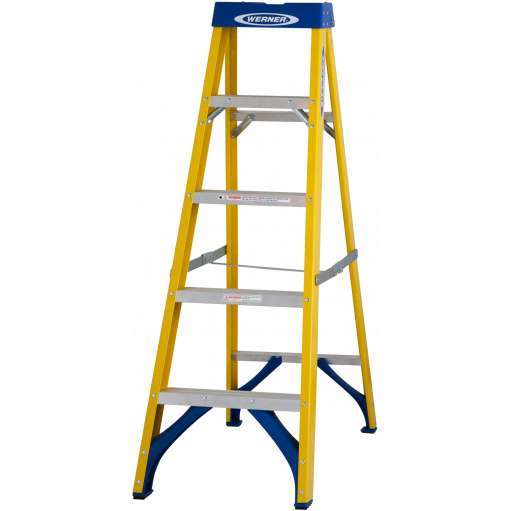 werner step ladder 5 rung steps treads swingback avernaco safety electricians yellow blue fibreglass fiberglass