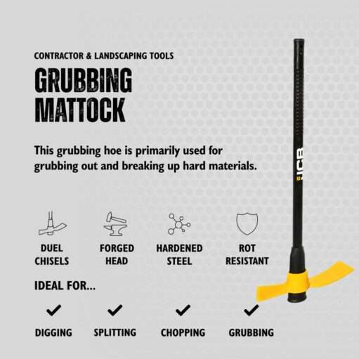JCB - Professional 5lb Grubbing Mattock Metal Long Handle Heavy Duty Site Gardening Tool JCBGM01