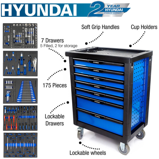 Hyundai 175 Piece 7 Drawer Castor Mounted Roller Tool Chest Cabinet | HYTC9006