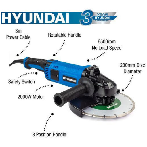 Hyundai 2000W Electric Angle Grinder | HYAG2000E