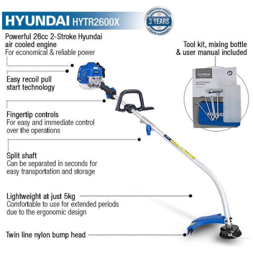 Hyundai HYTR2600X Split Shaft 38cm Cutting Width 26cc Petrol Grass Trimmer