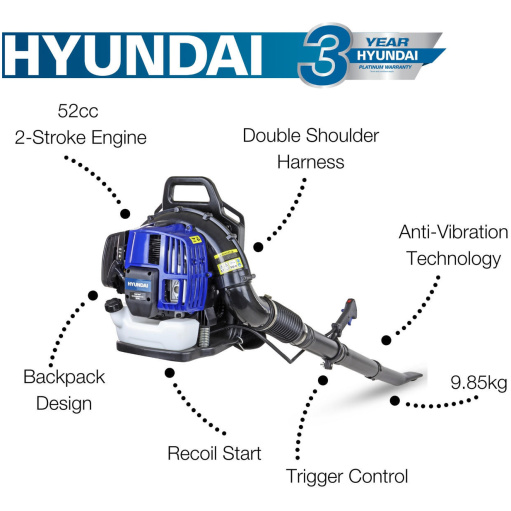 Hyundai HYB5200 52cc 2-Stroke Backpack Petrol Leaf Blower