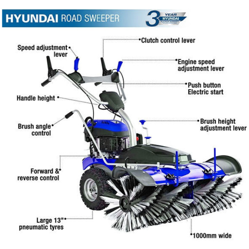 Hyundai Self Propelled Petrol Yard Sweeper Powerbrush 100cm 173cc HYSW1000