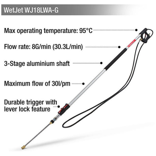 WetJet 18' Aluminium High Pressure Telescopic Lance | WJ18LWA-G