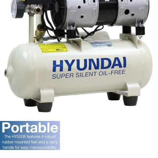Hyundai 0.75hp 8L Oil Free Low Noise Portable Air Compressor 4CFM