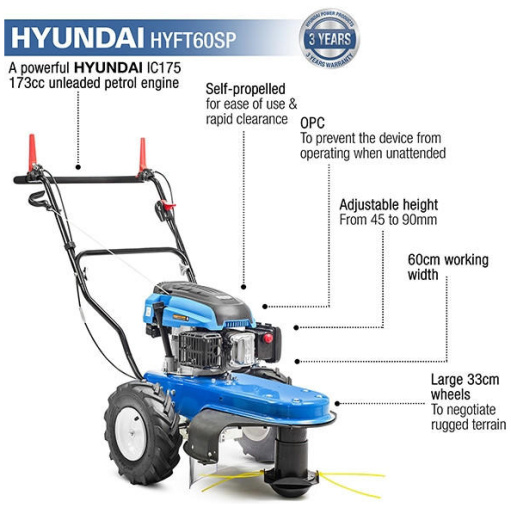 Hyundai HYFT60SP Heavy Duty Petrol Grass Trimmer on Wheels