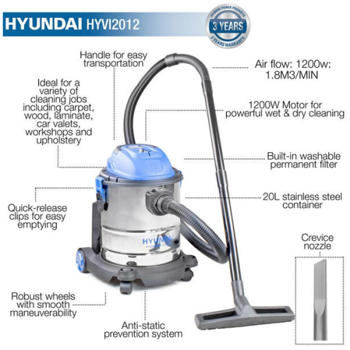 Hyundai 1200W 3 IN 1 Wet and Dry Vacuum Cleaner | HYVI2512