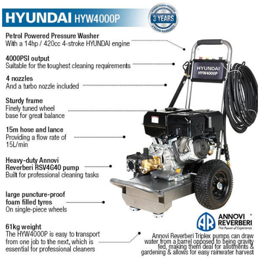 Hyundai 4000psi Petrol Pressure Washer HYW4000P