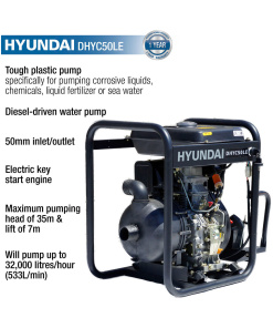 Hyundai 50mm 2" Electric Start Diesel Chemical Water Pump | DHYC50LE